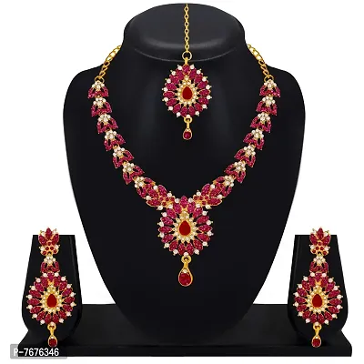 Atasi International Gold Plated Pink Diamond Necklace Jewellery Set for Women (GR5011)-thumb3