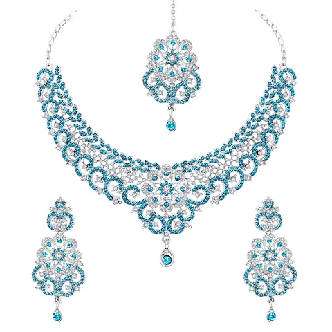 Lucky Jewellery Sparkling Stones Color Designer Layered Necklace Set for Girls Women (891-SSM-1876-LCT)