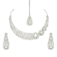 Atasi International Combo of 2 Necklace Jewellery Sets with Earrings and Maang Tikka - Silver Plated American Diamond CZ Style For Women For Wedding, Party  Ocassional Wear (C568)-thumb2