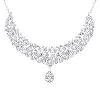 Atasi International Triune Sparkle Diamond Silver Plated Alloy Choker Necklace Set with Earrings and Maang Tikka For Women (R5405)-thumb3