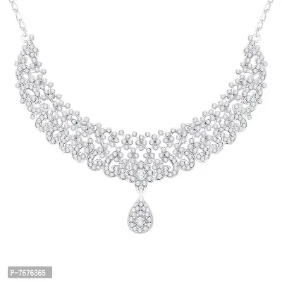 Atasi International Triune Sparkle Diamond Silver Plated Alloy Choker Necklace Set with Earrings and Maang Tikka For Women (R5405)-thumb4