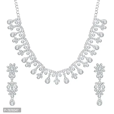 Atasi International Silver Plated Crystal AD Style Silver Plated Necklace Jewellery Set with Earrings for Party Wedding Wear for Women (R5476)-thumb0