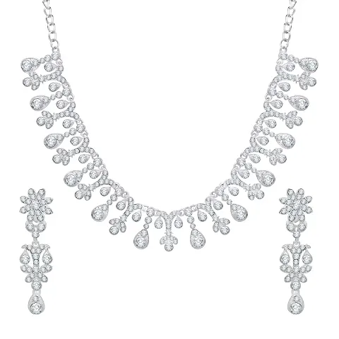 Atasi International Plated Crystal AD Style Plated Necklace Jewellery Set with Earrings for Party Wedding Wear for Women (R5476)