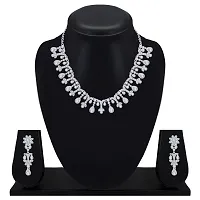 Atasi International Silver Plated Crystal AD Style Silver Plated Necklace Jewellery Set with Earrings for Party Wedding Wear for Women (R5476)-thumb3