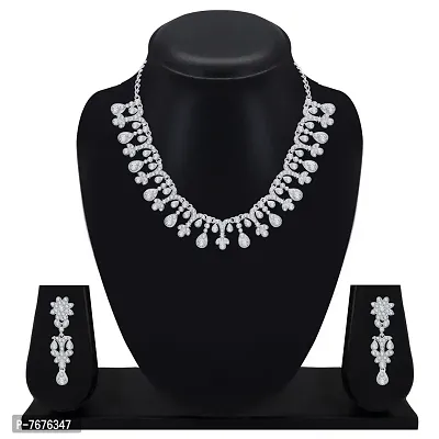 Atasi International Silver Plated Crystal AD Style Silver Plated Necklace Jewellery Set with Earrings for Party Wedding Wear for Women (R5476)-thumb4