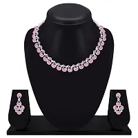 Atasi International Pink Diamond Silver Plated Alloy Necklace Set with Earrings For Women (RP5461)-thumb1