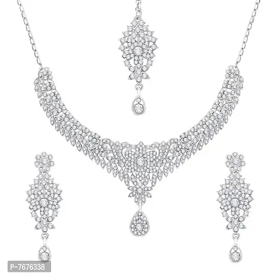 Atasi International Glamor Silver Plated Alloy Choker Necklace Set For Women (R5390)-thumb0