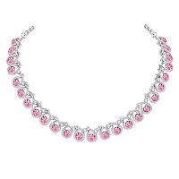 Atasi International Pink Diamond Silver Plated Alloy Necklace Set with Earrings For Women (RP5461)-thumb2