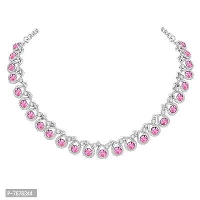 Atasi International Pink Diamond Silver Plated Alloy Necklace Set with Earrings For Women (RP5461)-thumb3