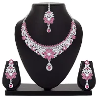 Atasi International Silky Pink Silver Set with Earrings and Maang Tikka For Women (RP5398)-thumb4