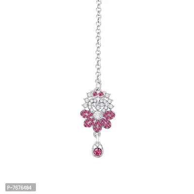 Atasi International Silky Pink Silver Set with Earrings and Maang Tikka For Women (RP5398)-thumb4