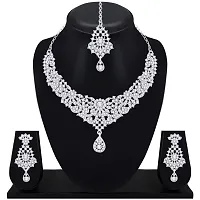 Atasi International Glim Diamond Silver Plated Alloy Choker Necklace Set For Women (R5395)-thumb3