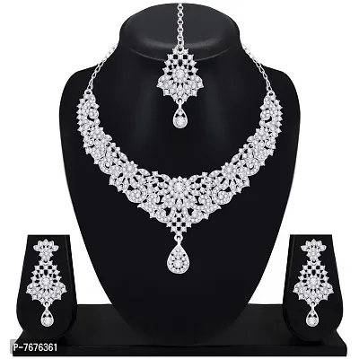 Atasi International Glim Diamond Silver Plated Alloy Choker Necklace Set For Women (R5395)-thumb4