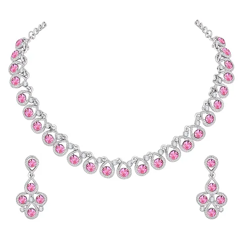 Atasi International Diamond Plated Alloy Necklace Set with Earrings For Women (RP5461)