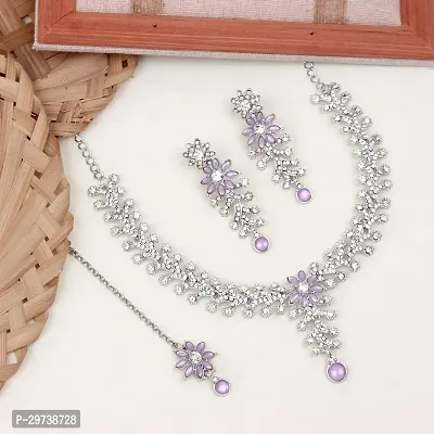 Diamond Necklace Jewellery Set for Women with Earrings and Maang Tikka for Wedding, Party, Engagements  Festivals-thumb0