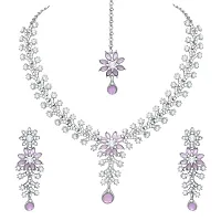 Diamond Necklace Jewellery Set for Women with Earrings and Maang Tikka for Wedding, Party, Engagements  Festivals-thumb1