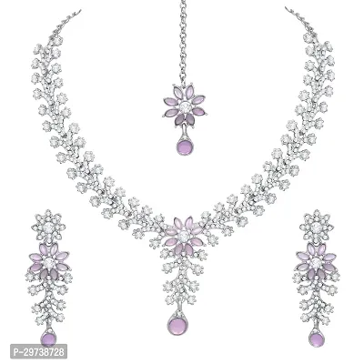 Diamond Necklace Jewellery Set for Women with Earrings and Maang Tikka for Wedding, Party, Engagements  Festivals-thumb2