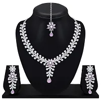 Diamond Necklace Jewellery Set for Women with Earrings and Maang Tikka for Wedding, Party, Engagements  Festivals-thumb2