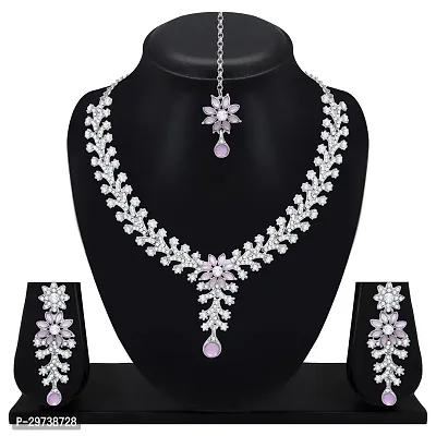 Diamond Necklace Jewellery Set for Women with Earrings and Maang Tikka for Wedding, Party, Engagements  Festivals-thumb3