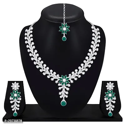 Atasi International Diamond Necklace Jewellery Set for Women with Earrings and Maang Tikka for Wedding, Party, Engagements  Festivals