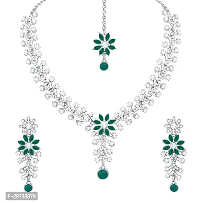 Atasi International Diamond Necklace Jewellery Set for Women with Earrings and Maang Tikka for Wedding, Party, Engagements  Festivals-thumb2