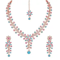 Diamond Necklace Jewellery Set for Women with Earrings and Maang Tikka for Wedding, Party, Engagements  Festivals-thumb2