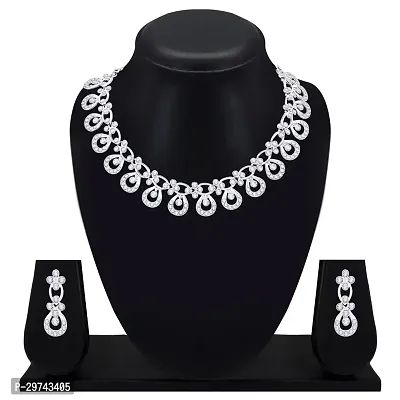 Diamond Necklace Jewellery Set for Women with Earrings and Maang Tikka for Wedding, Party, Engagements  Festivals-thumb2