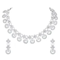 Diamond Necklace Jewellery Set for Women with Earrings and Maang Tikka for Wedding, Party, Engagements  Festivals-thumb2