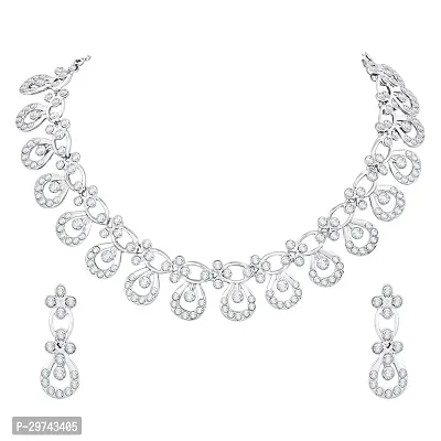 Diamond Necklace Jewellery Set for Women with Earrings and Maang Tikka for Wedding, Party, Engagements  Festivals-thumb3