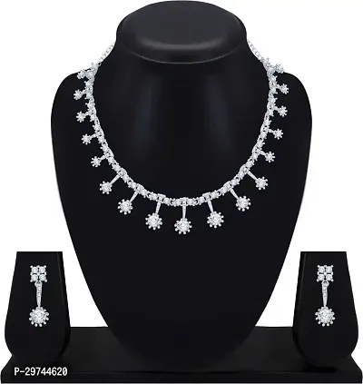 Diamond Necklace Jewellery Set for Women with Earrings and Maang Tikka for Wedding, Party, Engagements  Festivals