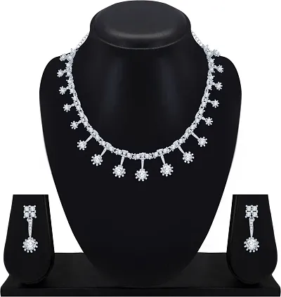 Diamond Necklace Jewellery Set for Women with Earrings and Maang Tikka for Wedding, Party, Engagements Festivals