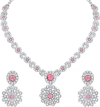 Diamond Necklace Jewellery Set for Women with Earrings and Maang Tikka for Wedding, Party, Engagements  Festivals-thumb1