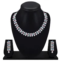 Diamond Necklace Jewellery Set for Women with Earrings and Maang Tikka for Wedding, Party, Engagements  Festivals-thumb1