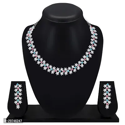 Diamond Necklace Jewellery Set for Women with Earrings and Maang Tikka for Wedding, Party, Engagements  Festivals-thumb2