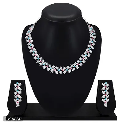 Diamond Necklace Jewellery Set for Women with Earrings and Maang Tikka for Wedding, Party, Engagements  Festivals-thumb3