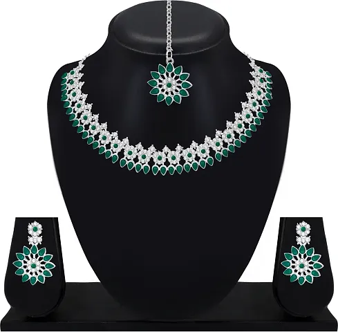 Designer Alloy American Diamond Jewellery Set for Women