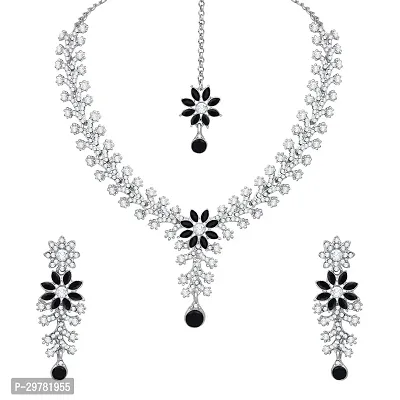 Alloy Rhodium Silver, Black Jewel Set-thumb2