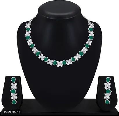 Alloy Rhodium Silver, Green Jewel Set