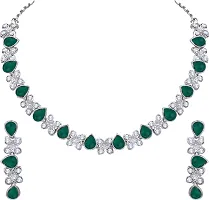 Alloy Rhodium Silver, Green Jewel Set-thumb1