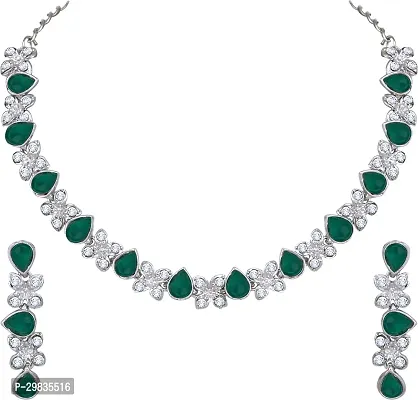 Alloy Rhodium Silver, Green Jewel Set-thumb2