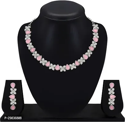 Alloy Rhodium Silver, Pink Jewel Set