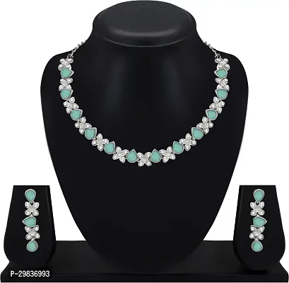 Alloy Rhodium Silver, Green Jewel Set