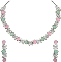 Alloy Rhodium Silver, Pink, Green Jewel Set-thumb1