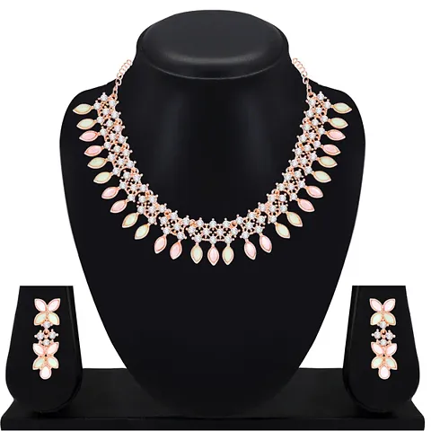 Diamond Necklace Jewellery Set for Women with Earrings and Maang Tikka for Wedding, Party, Engagements Festivals