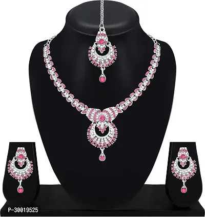 Alloy Rhodium Silver, Pink Jewel Set