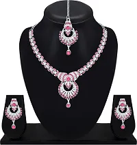 Alloy Rhodium Silver, Pink Jewel Set-thumb1