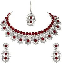 Alloy Rhodium Silver, Maroon Jewel Set-thumb1