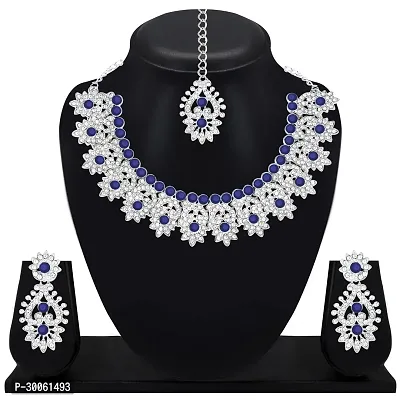 Alloy Rhodium Silver, Blue Jewel Set