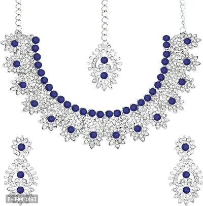 Alloy Rhodium Silver, Blue Jewel Set-thumb2