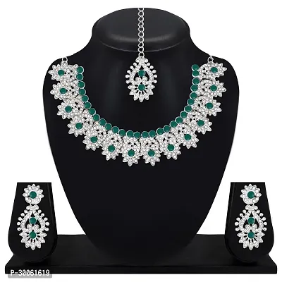 Alloy Rhodium Silver, Green Jewel Set-thumb0